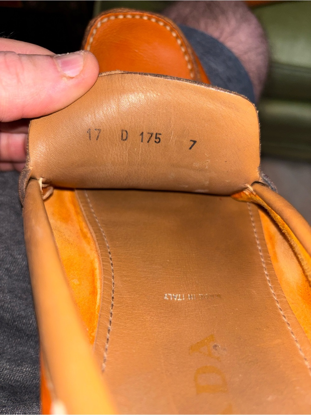 Prada Mens Saffiano Leather Slip On Driving Loafer Orange Tan Men's Size 7 - Picture 6 of 13